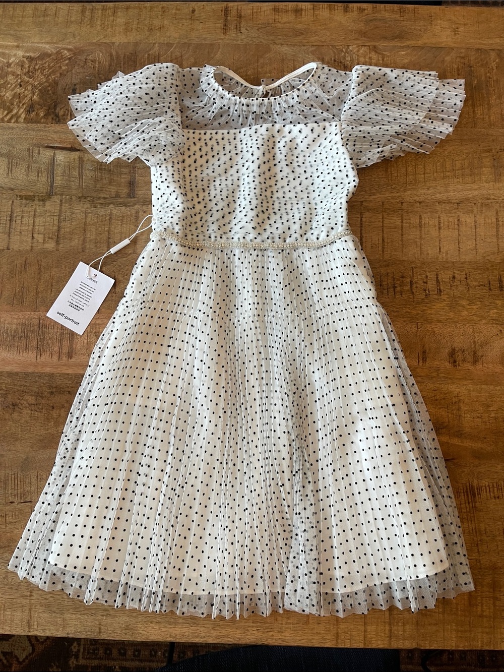 Self Portrait Polka Dot Tiered Mesh Dress Rhinestone US 7-8 Party